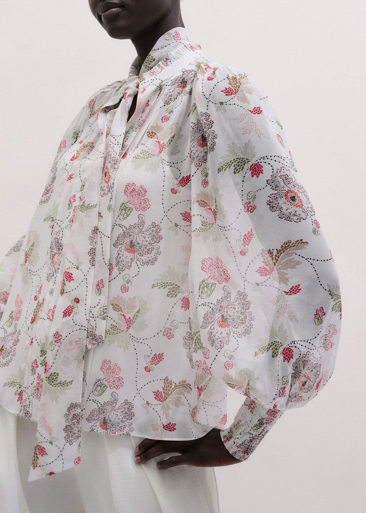 ME+EM Cream Silk Balloon Sleeve Blouse