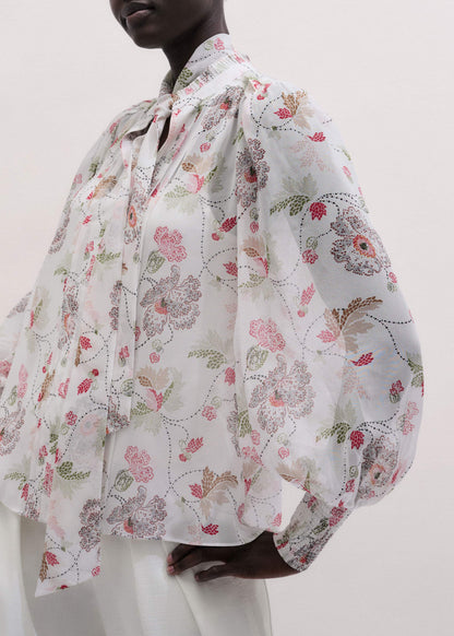 ME+EM Cream Silk Balloon Sleeve Blouse