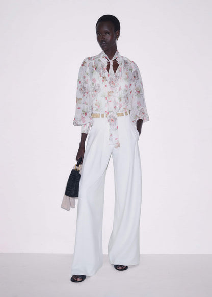 ME+EM Cream Silk Balloon Sleeve Blouse