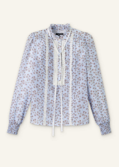 ME+EM Blue Scallop Daisy Print Trim Detail Blouse + Tie