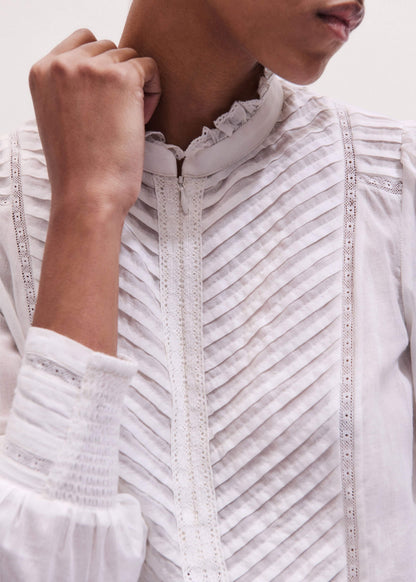 ME+EM White Delicate Pintucked High-Neck Top