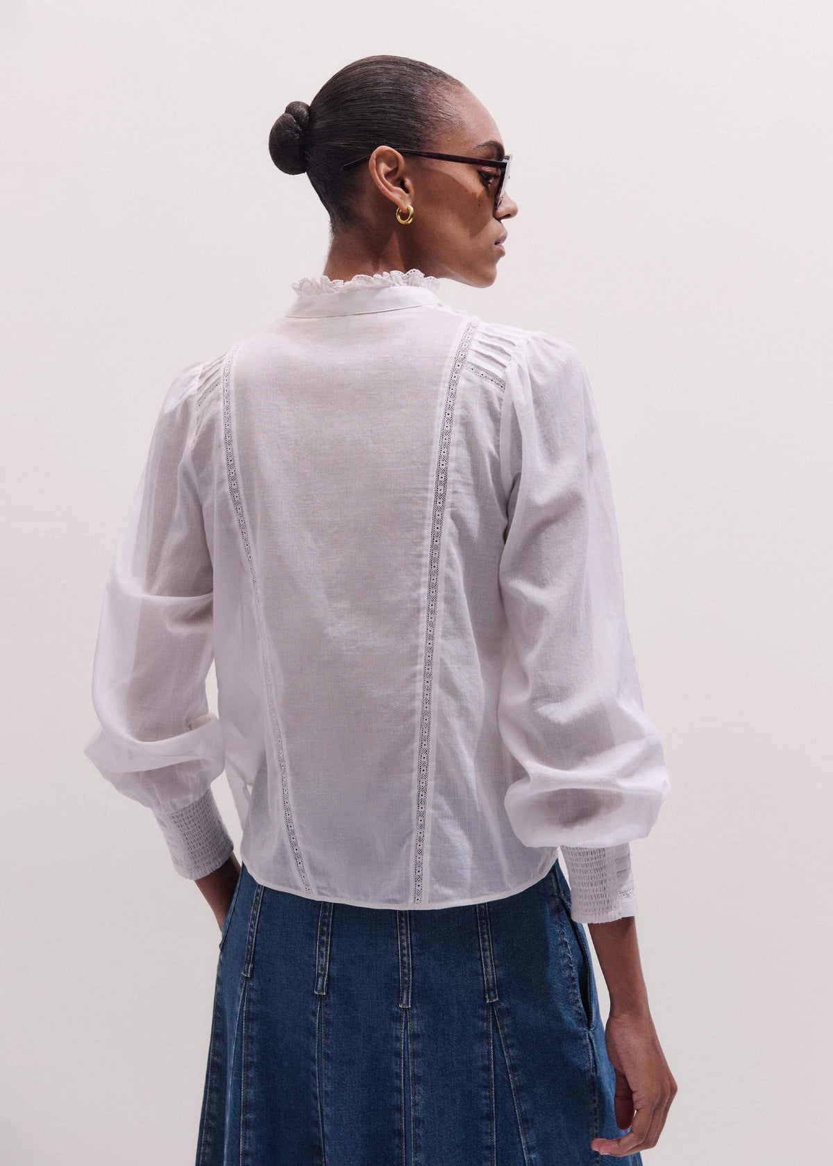 ME+EM White Delicate Pintucked High-Neck Top