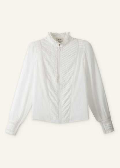 ME+EM White Delicate Pintucked High-Neck Top