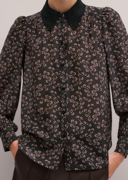 ME+EM Black Scallop Daisy Print Feature Collar Blouse