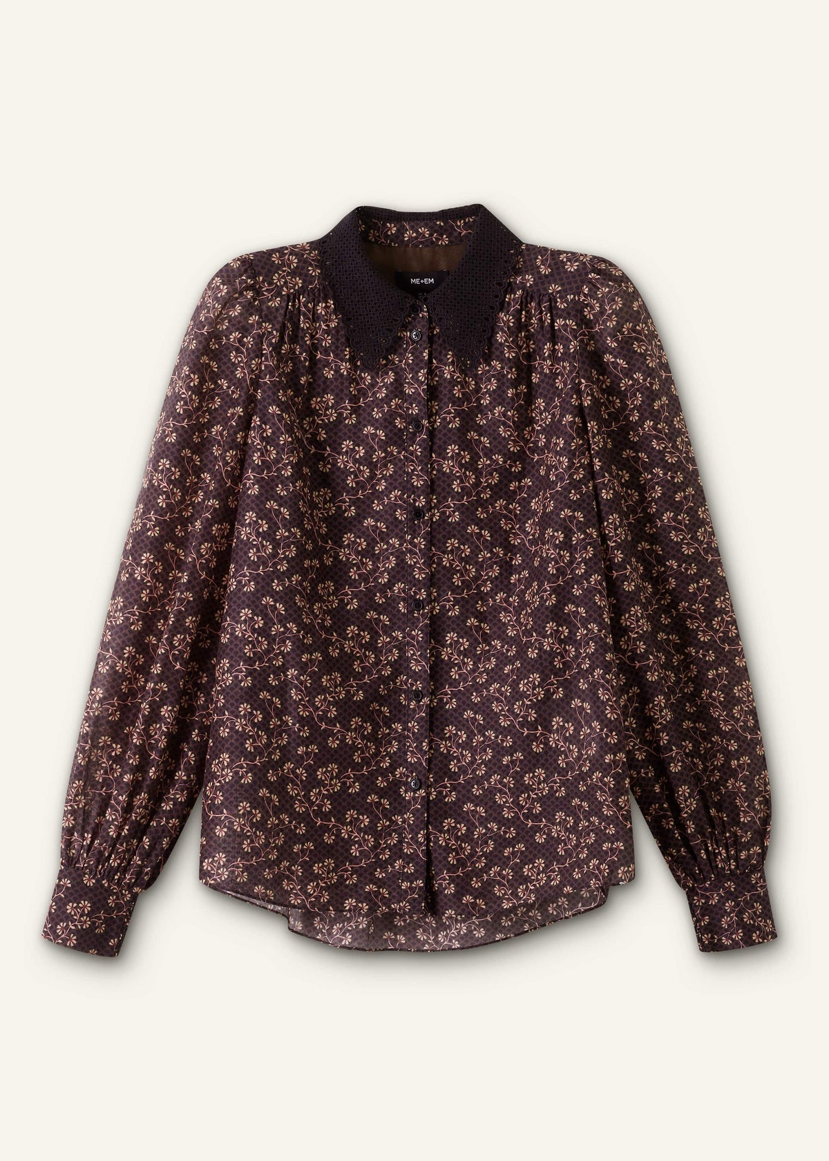 ME+EM Black Scallop Daisy Print Feature Collar Blouse