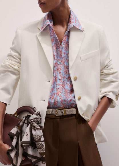 ME+EM Blue Silk Cotton Gilded Paisley Print Straight Blouse
