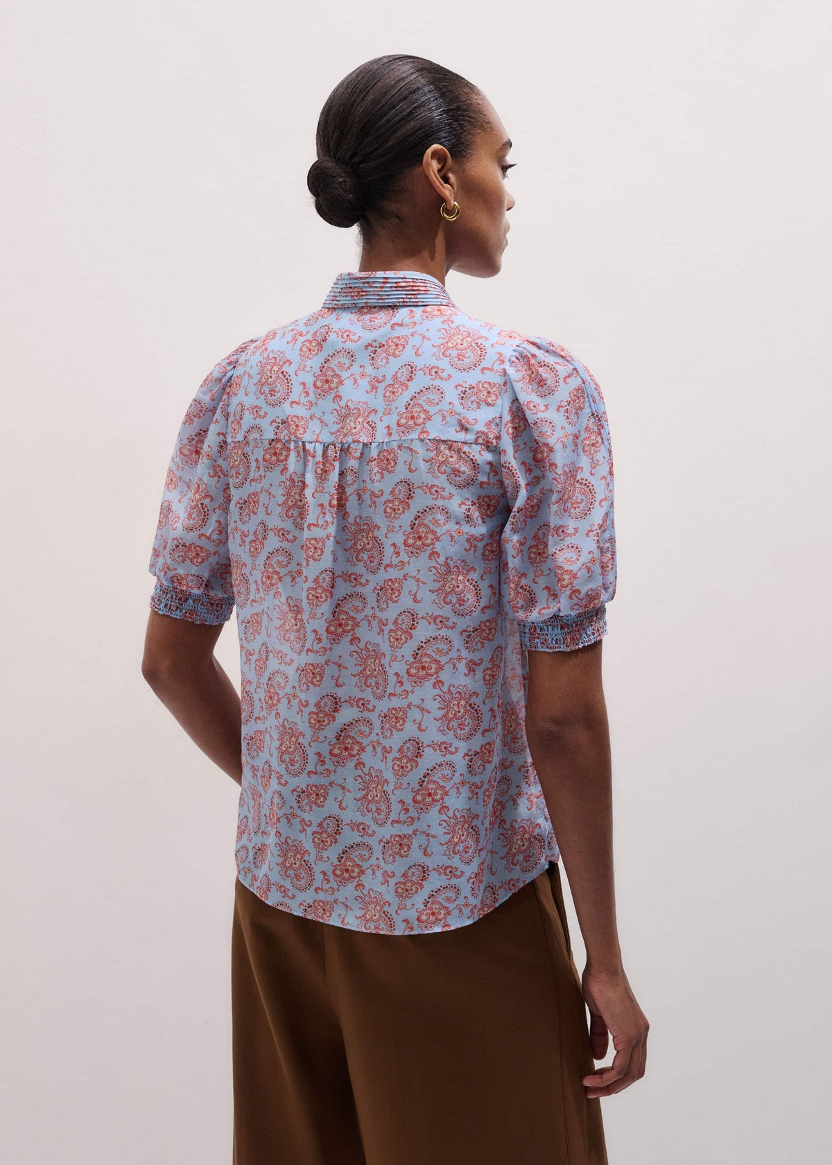 ME+EM Blue Silk Cotton Gilded Paisley Print Straight Blouse