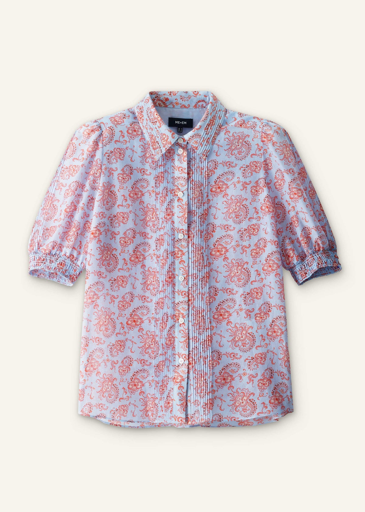 ME+EM Blue Silk Cotton Gilded Paisley Print Straight Blouse