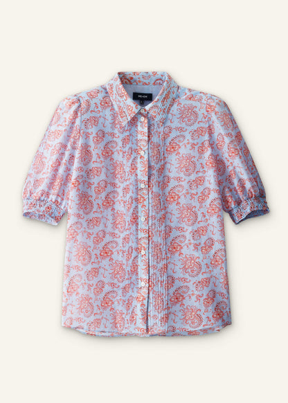 ME+EM Blue Silk Cotton Gilded Paisley Print Straight Blouse