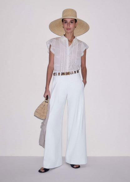 ME+EM Cream Silk Cotton Embroidery Collar Swing Blouse