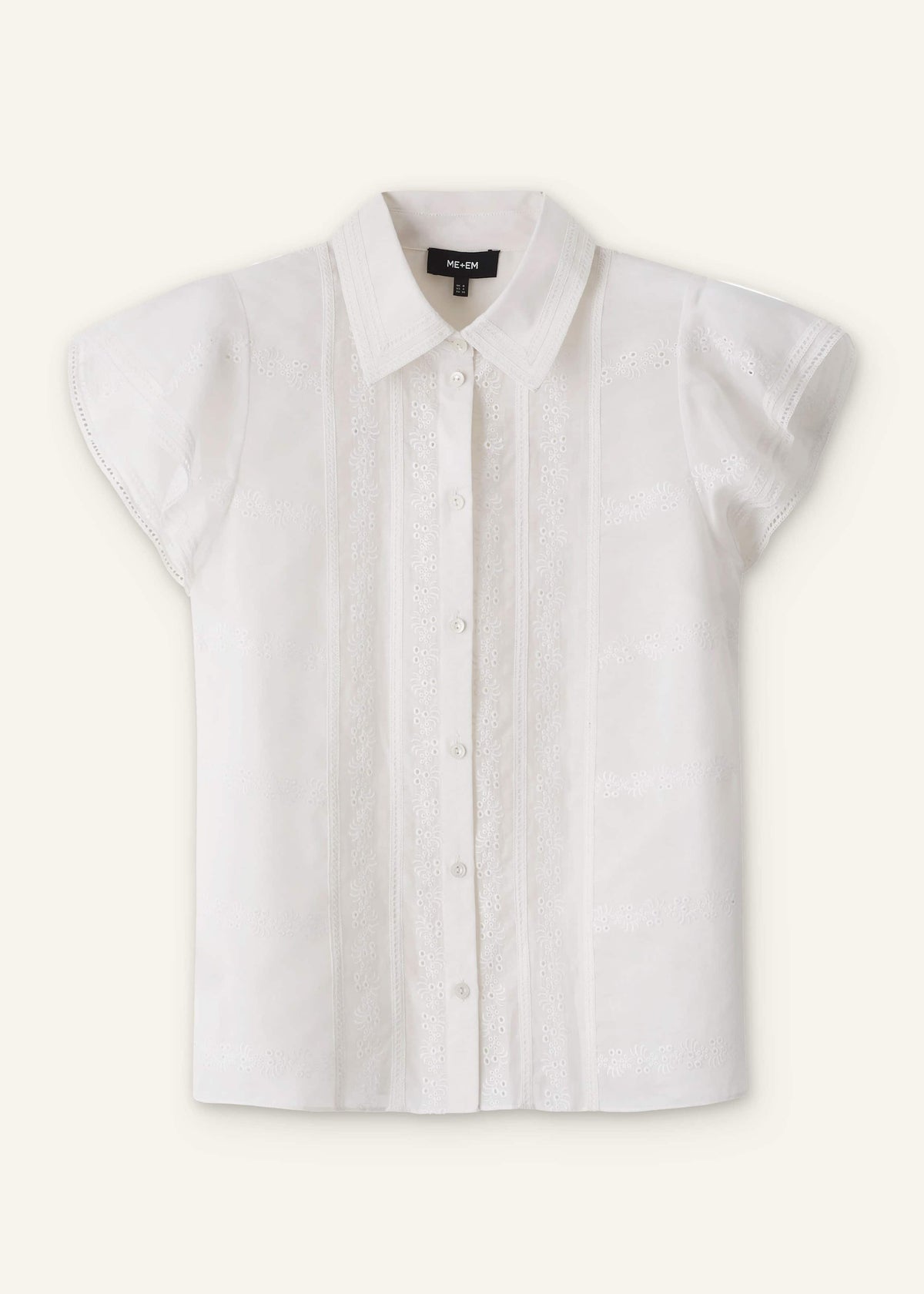 ME+EM Cream Silk Cotton Embroidery Collar Swing Blouse