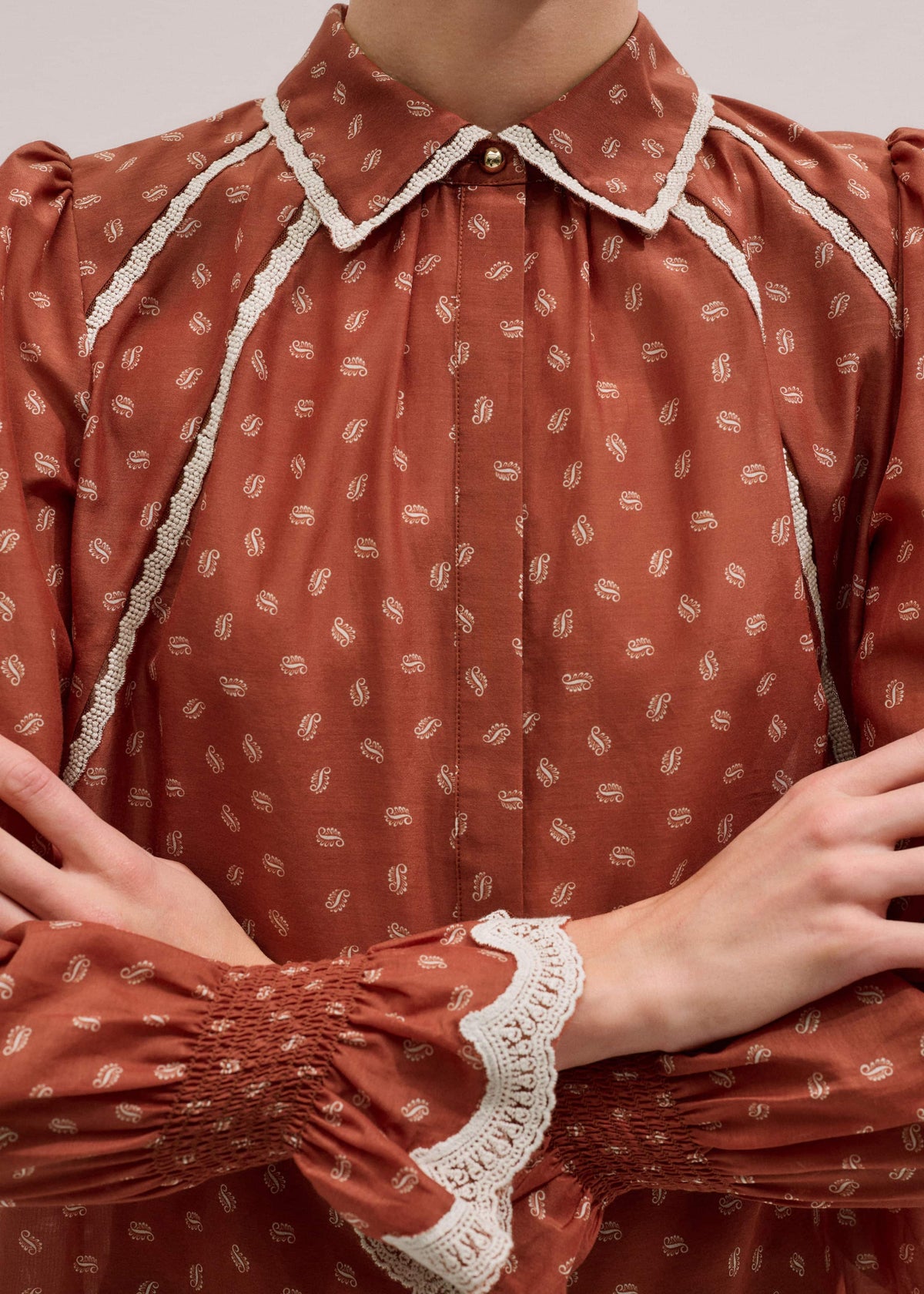 ME+EM Orange Spaced Paisley Motif Print Blouse