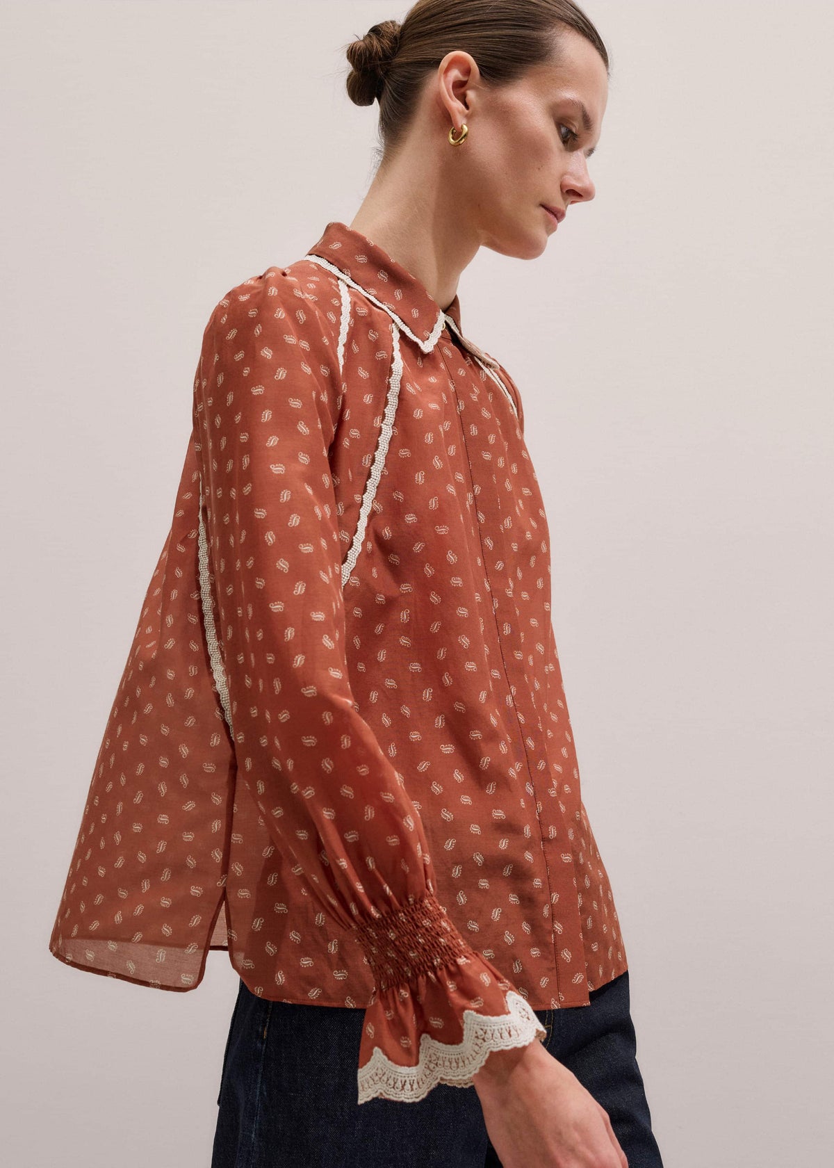 ME+EM Orange Spaced Paisley Motif Print Blouse