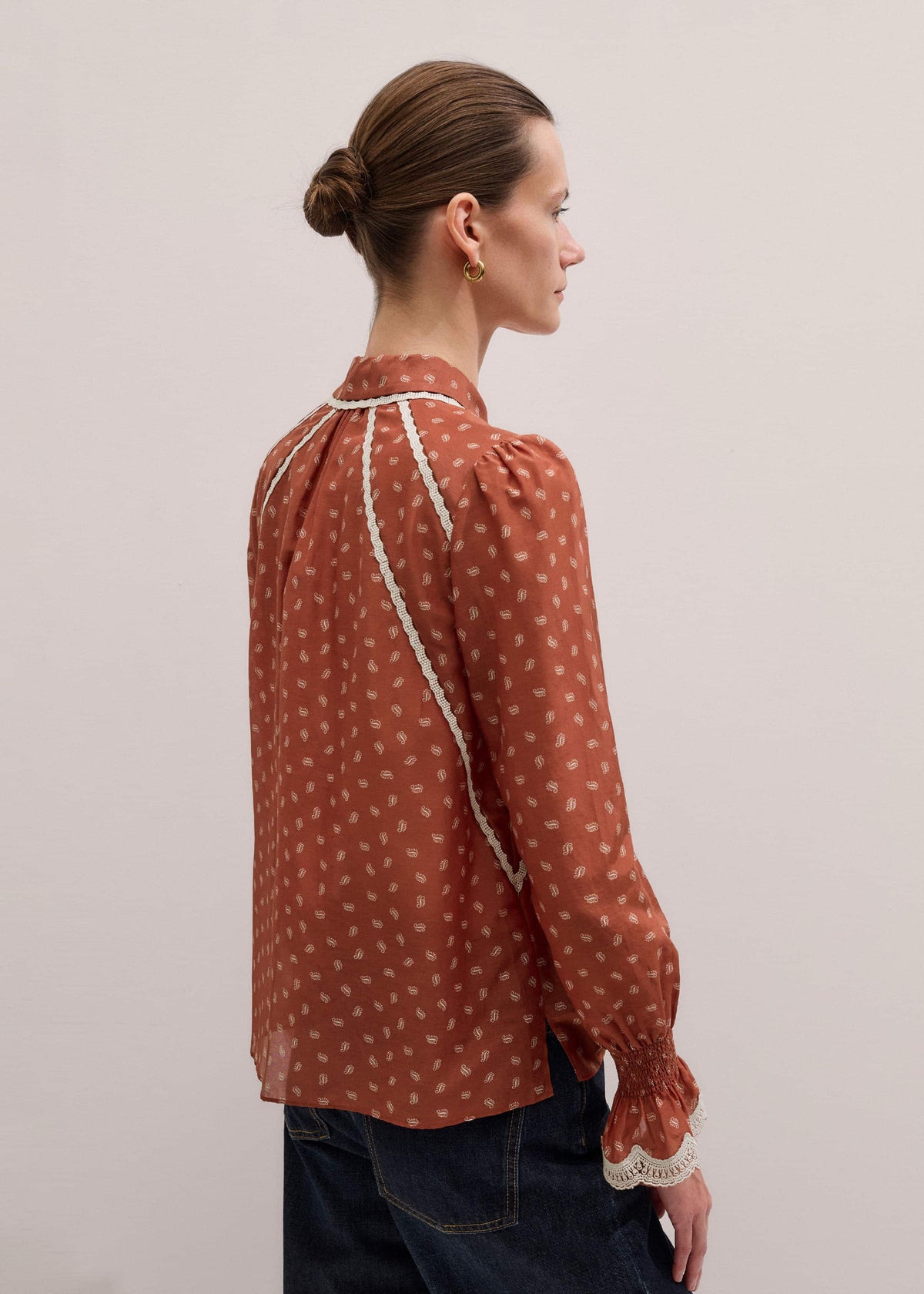ME+EM Orange Spaced Paisley Motif Print Blouse