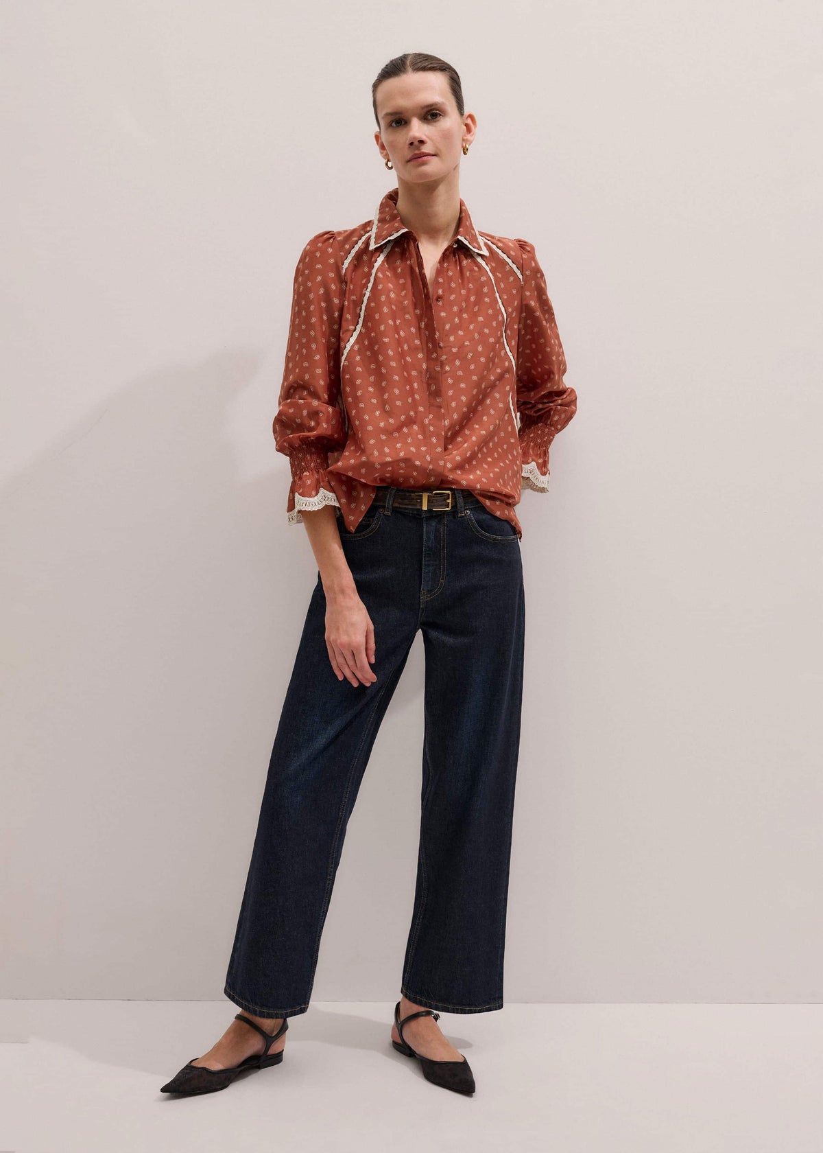 ME+EM Orange Spaced Paisley Motif Print Blouse