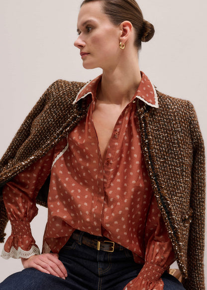 ME+EM Orange Spaced Paisley Motif Print Blouse