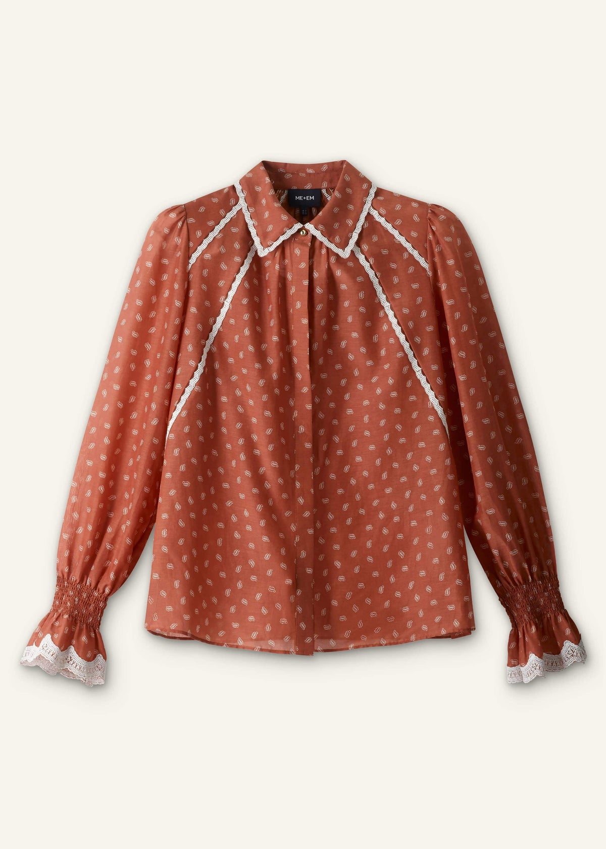ME+EM Orange Spaced Paisley Motif Print Blouse