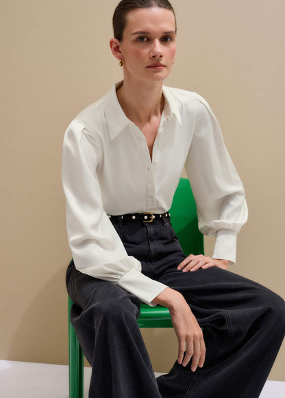 ME+EM Cream Fluid Sleeve Layering Blouse