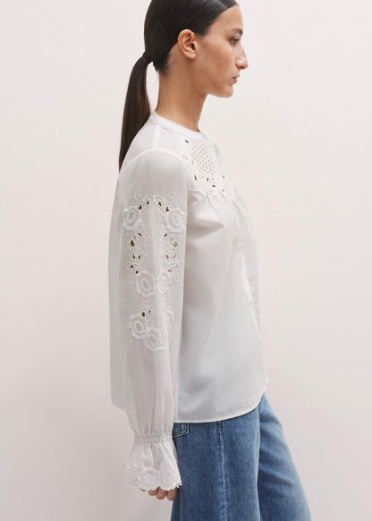 ME+EM White Floral Embroidery Blouse