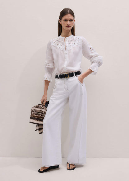 ME+EM White Floral Embroidery Blouse
