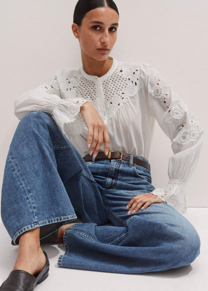 ME+EM White Floral Embroidery Blouse
