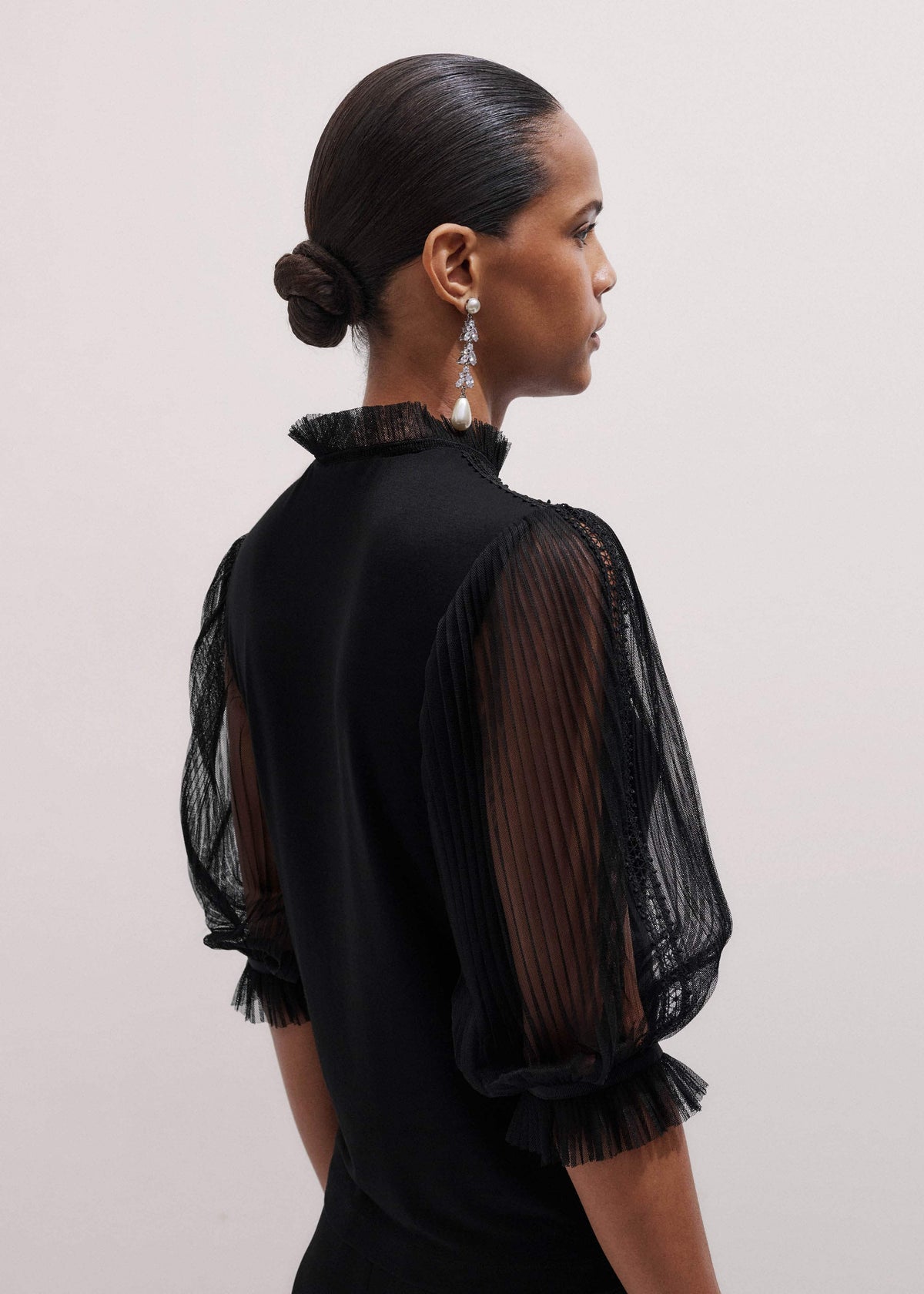 ME+EM Black Lace Insert Tulle Layering Blouse