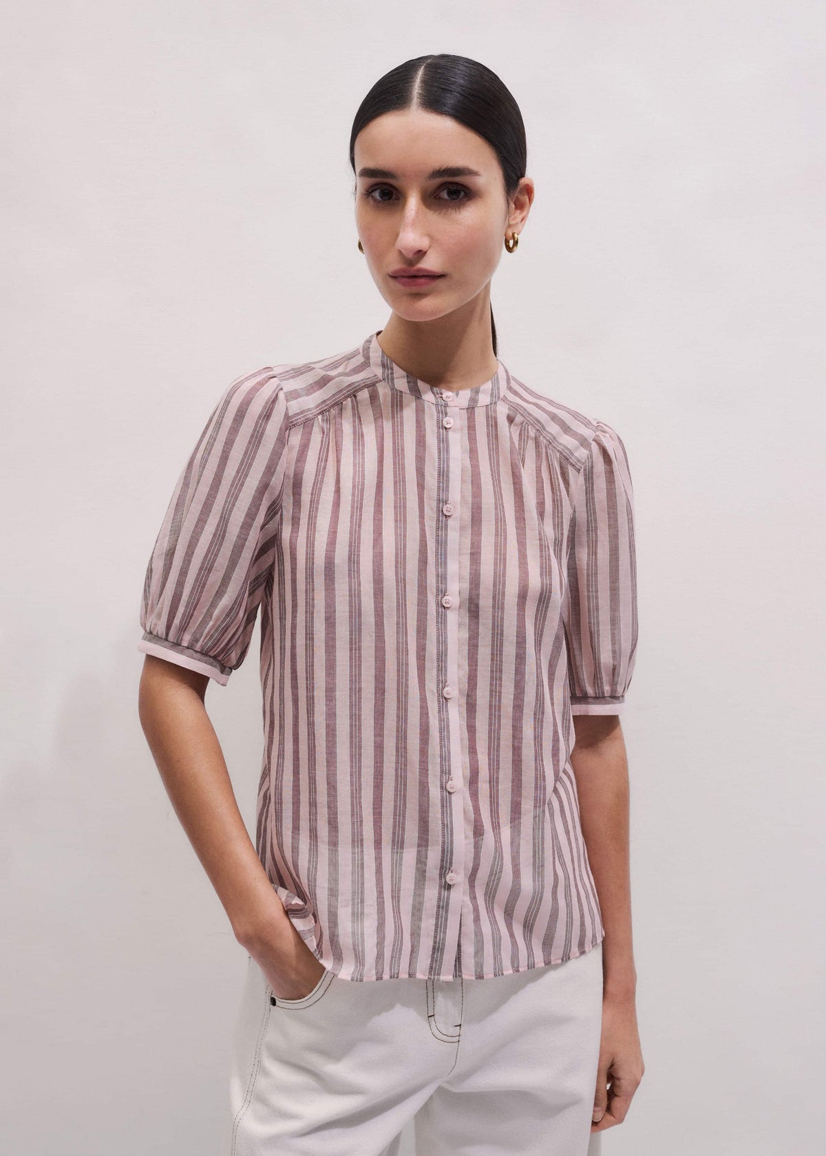 ME+EM Pink Soft Stripe Blouse