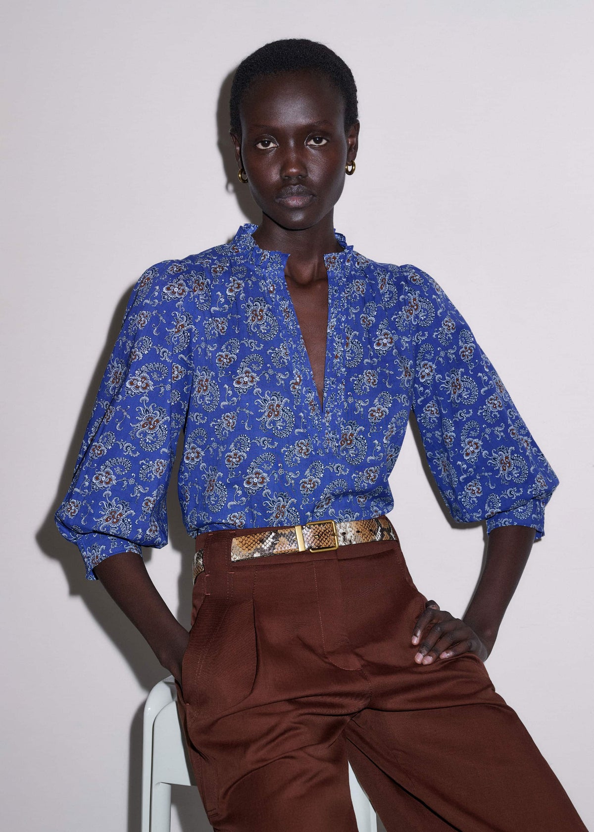 ME+EM Blue Paisley Print Straight Blouse