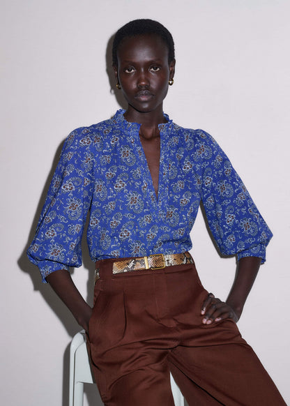 ME+EM Blue Paisley Print Straight Blouse
