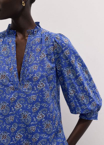 ME+EM Blue Paisley Print Straight Blouse