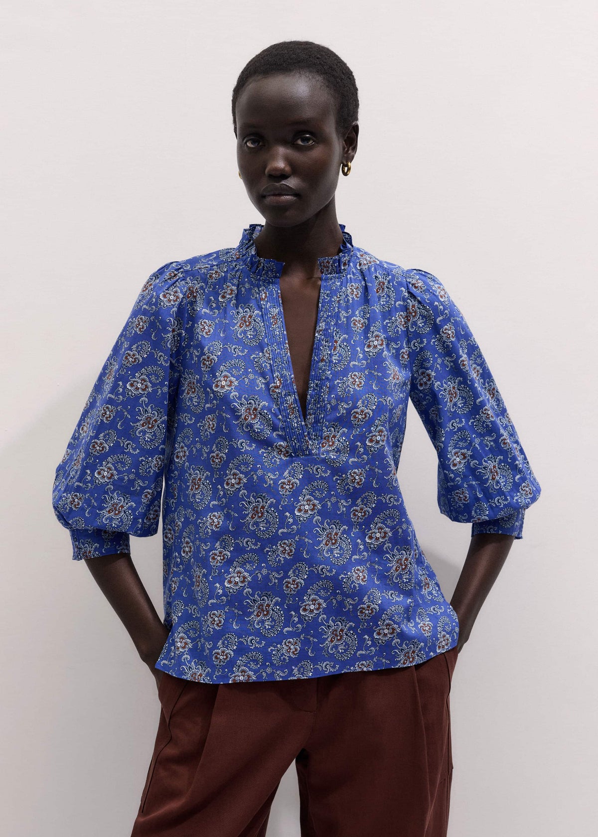 ME+EM Blue Paisley Print Straight Blouse