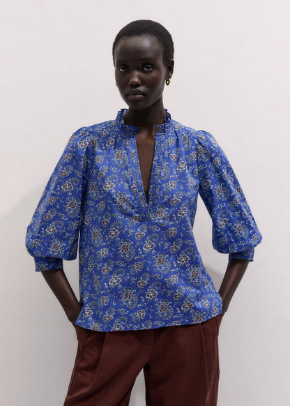 ME+EM Blue Paisley Print Straight Blouse