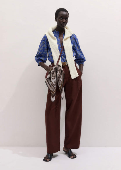 ME+EM Blue Paisley Print Straight Blouse