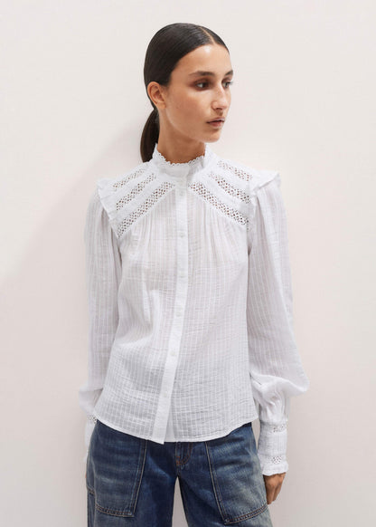 ME+EM White Cotton + Lace Trim Blouse