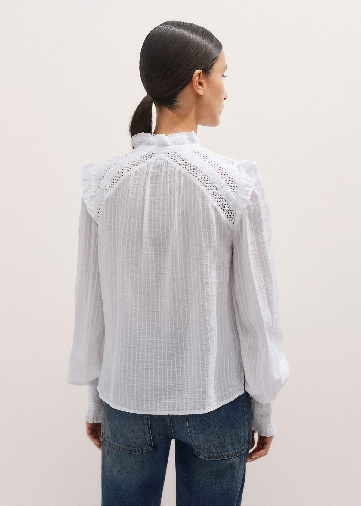 ME+EM White Cotton + Lace Trim Blouse