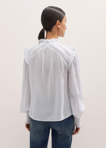 ME+EM White Cotton + Lace Trim Blouse