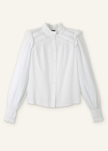 ME+EM White Cotton + Lace Trim Blouse