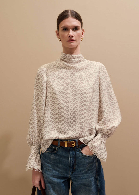 ME+EM Cream Silk Delicate Cowl Neck Blouse