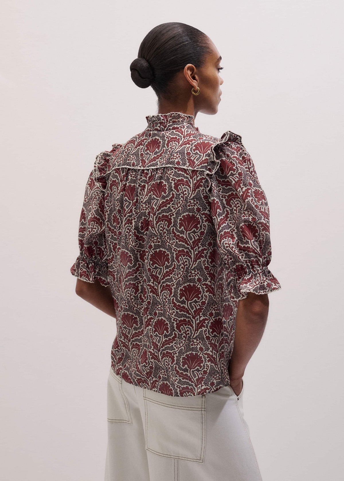 ME+EM Brown Silk Cotton Rising Wildflower Print Blouse