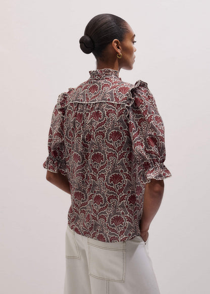 ME+EM Brown Silk Cotton Rising Wildflower Print Blouse