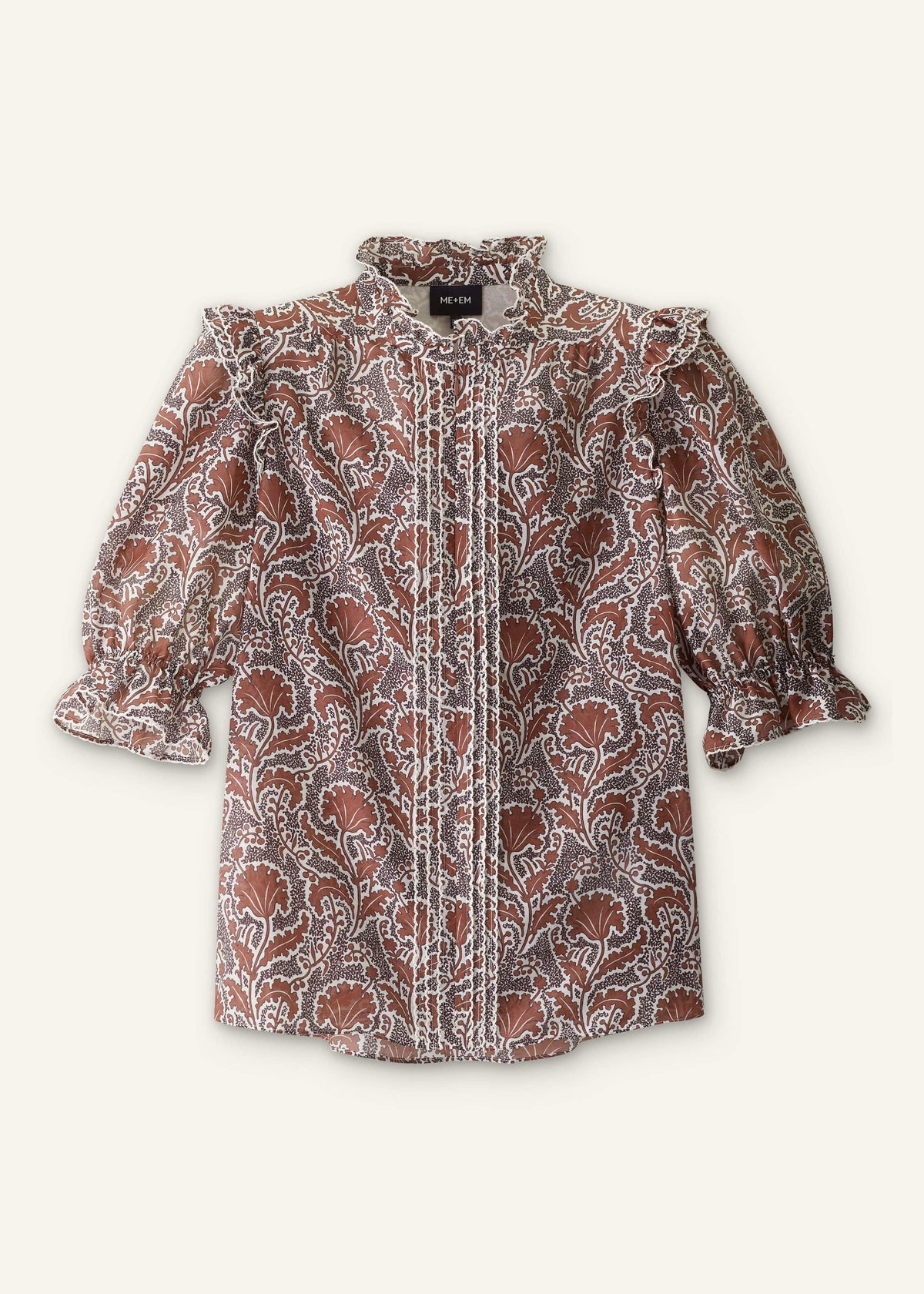 ME+EM Brown Silk Cotton Rising Wildflower Print Blouse