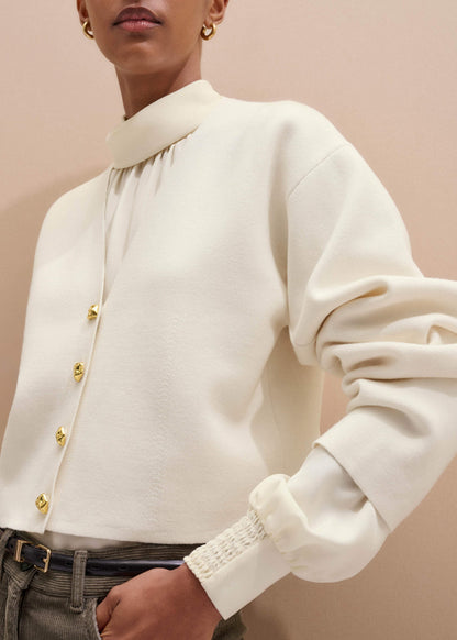 ME+EM Cream Silk High Neck Slim Cut Blouse