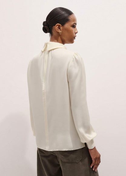 ME+EM Cream Silk High Neck Slim Cut Blouse