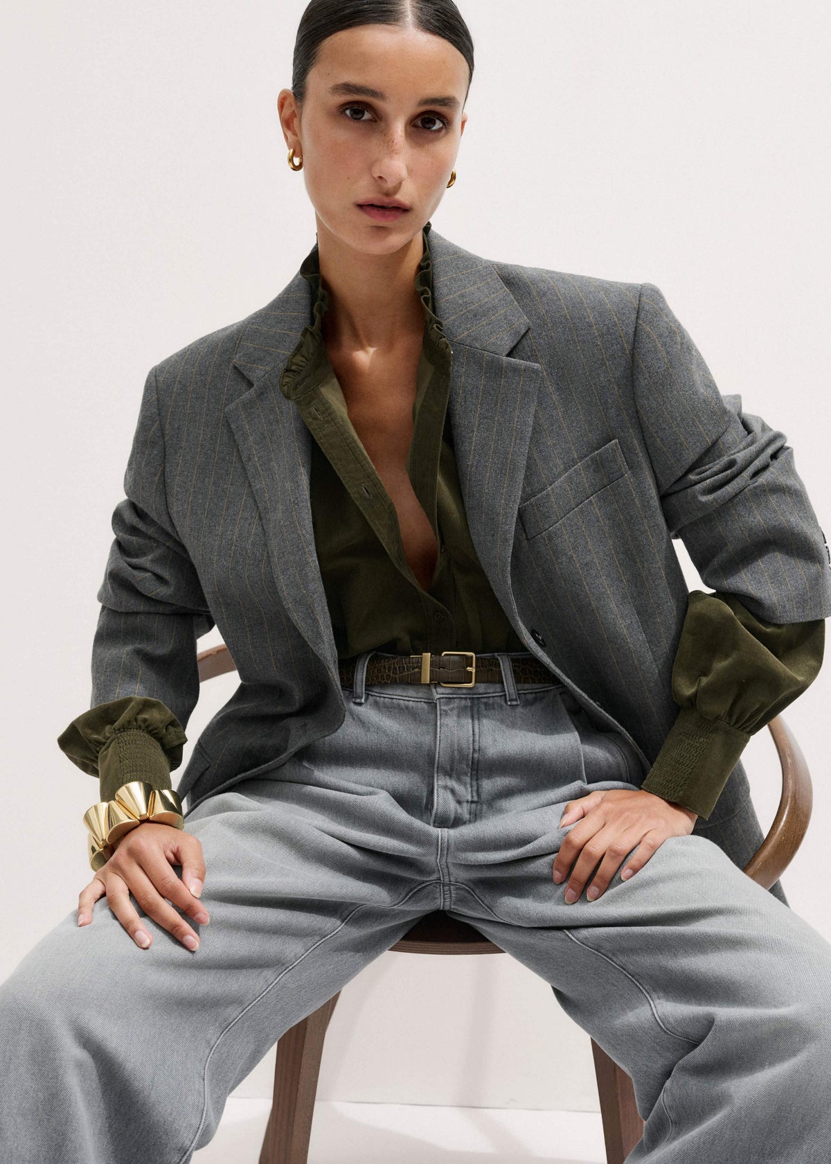 ME+EM Olive Green Winter Blouse