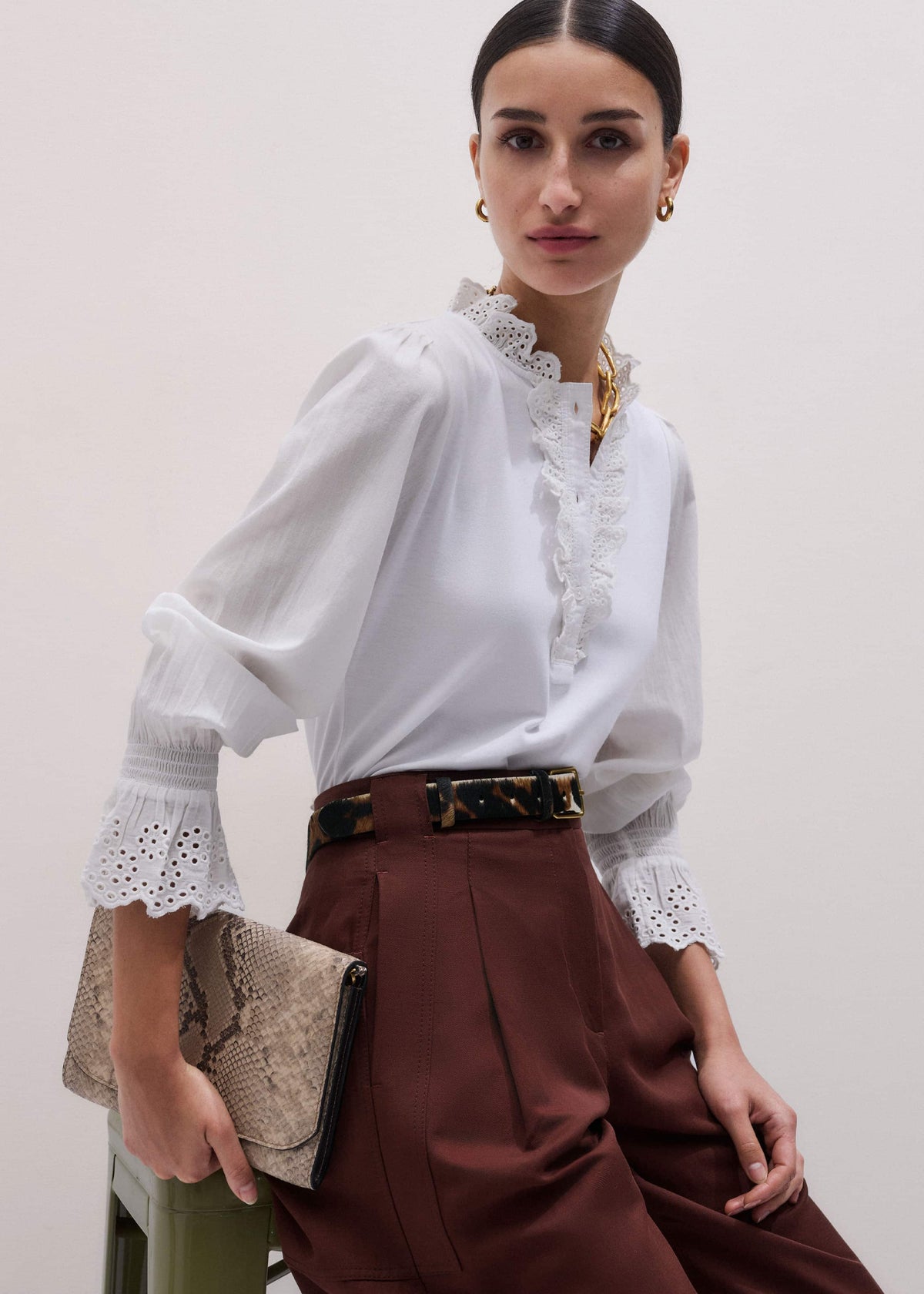 ME+EM White Cotton Voile Broderie Layering Blouse