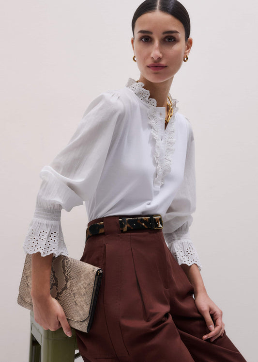 ME+EM White Cotton Voile Broderie Layering Blouse