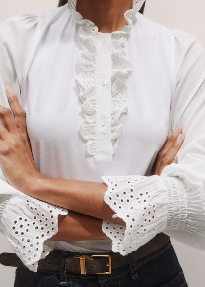 ME+EM White Cotton Voile Broderie Layering Blouse