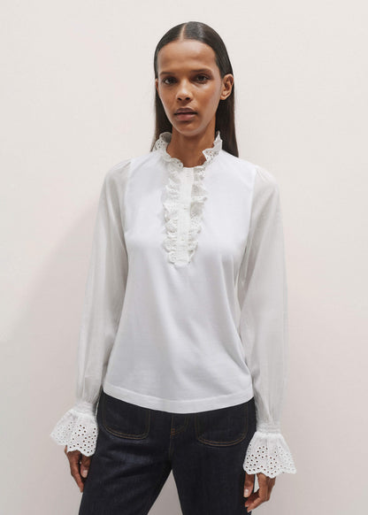 ME+EM White Cotton Voile Broderie Layering Blouse