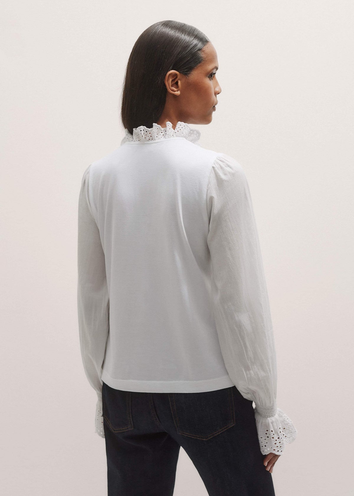 ME+EM White Cotton Voile Broderie Layering Blouse