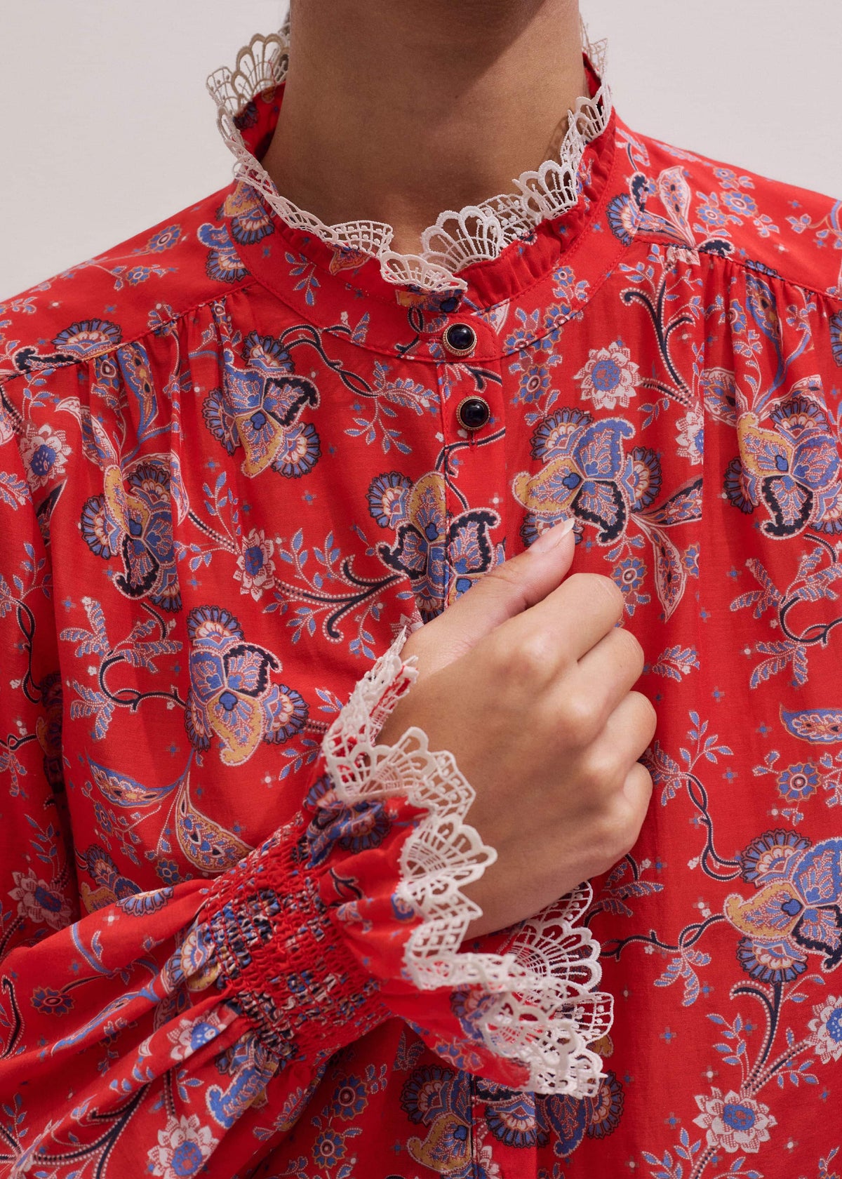 ME+EM Orange Ornate Floral Paisley Print Blouse